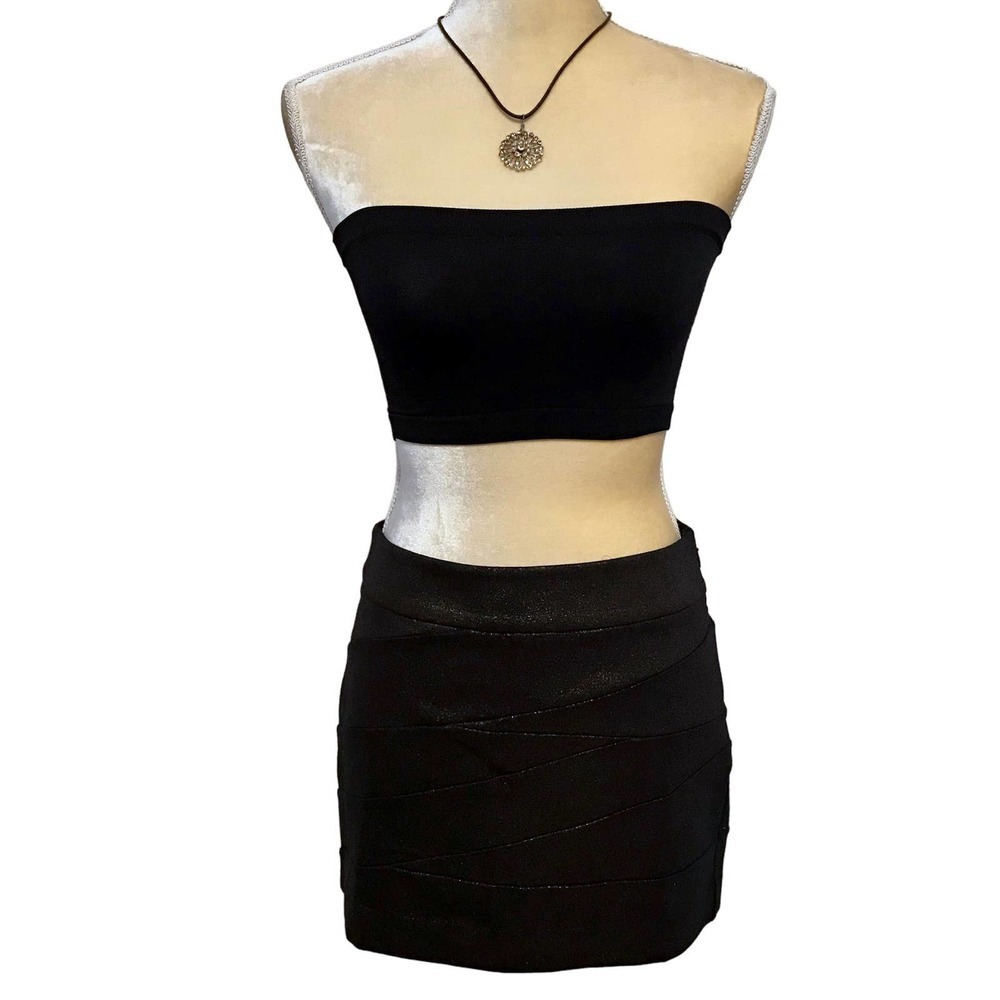 Express Black with Gold Mini Skirt Women 2